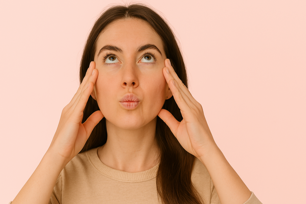 mujer aplicando yoga facial